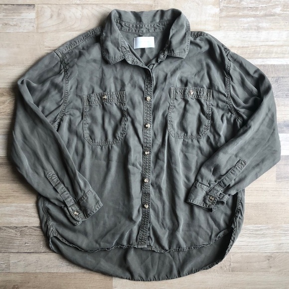 Lucky Brand Womens Button Up Long Sleeve Shirt Green Size Large Casual - Picture 1 of 8